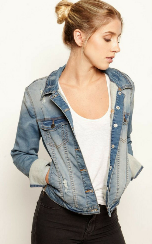 beautiful model wearing denim jacket