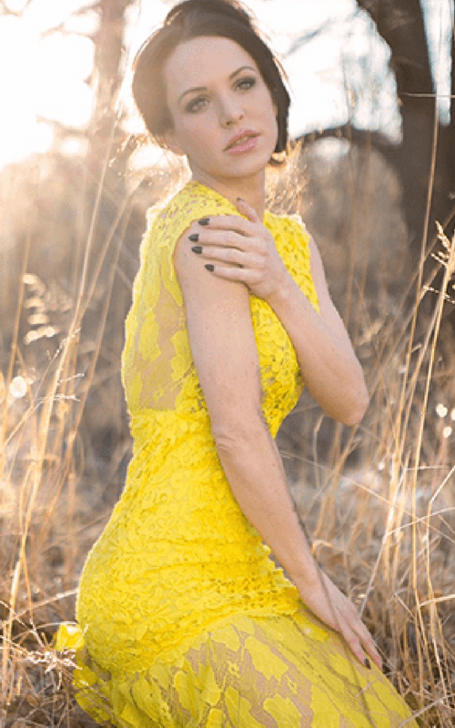 beautiful model wearing yellow dress